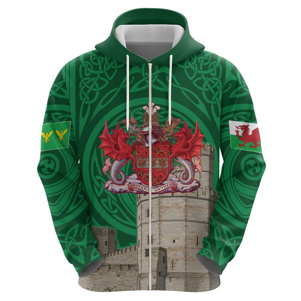 Personalized Caernarfonshire Wales Hoodie Caernarfon Castle and Emblem Celtic Style LT19