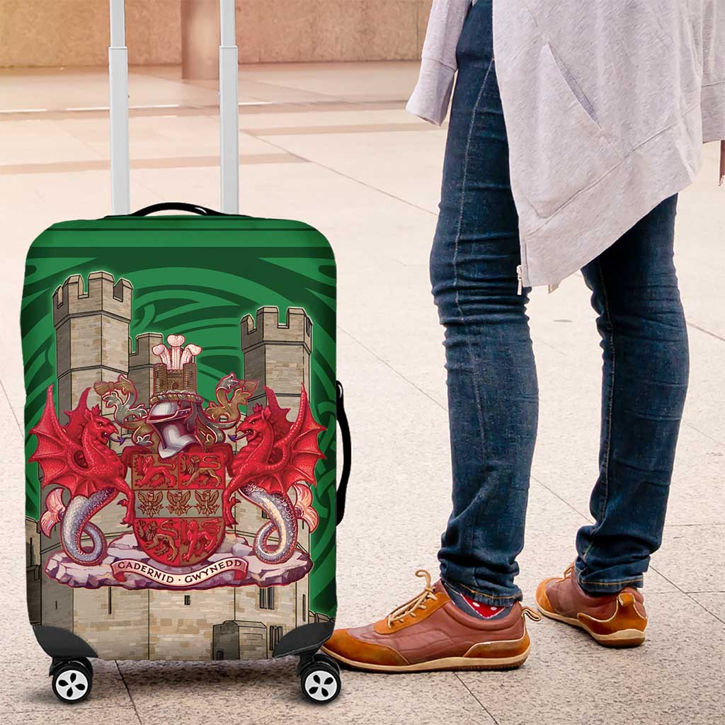 Personalized Caernarfonshire Wales Luggage Cover Caernarfon Castle and Emblem Celtic Style LT19
