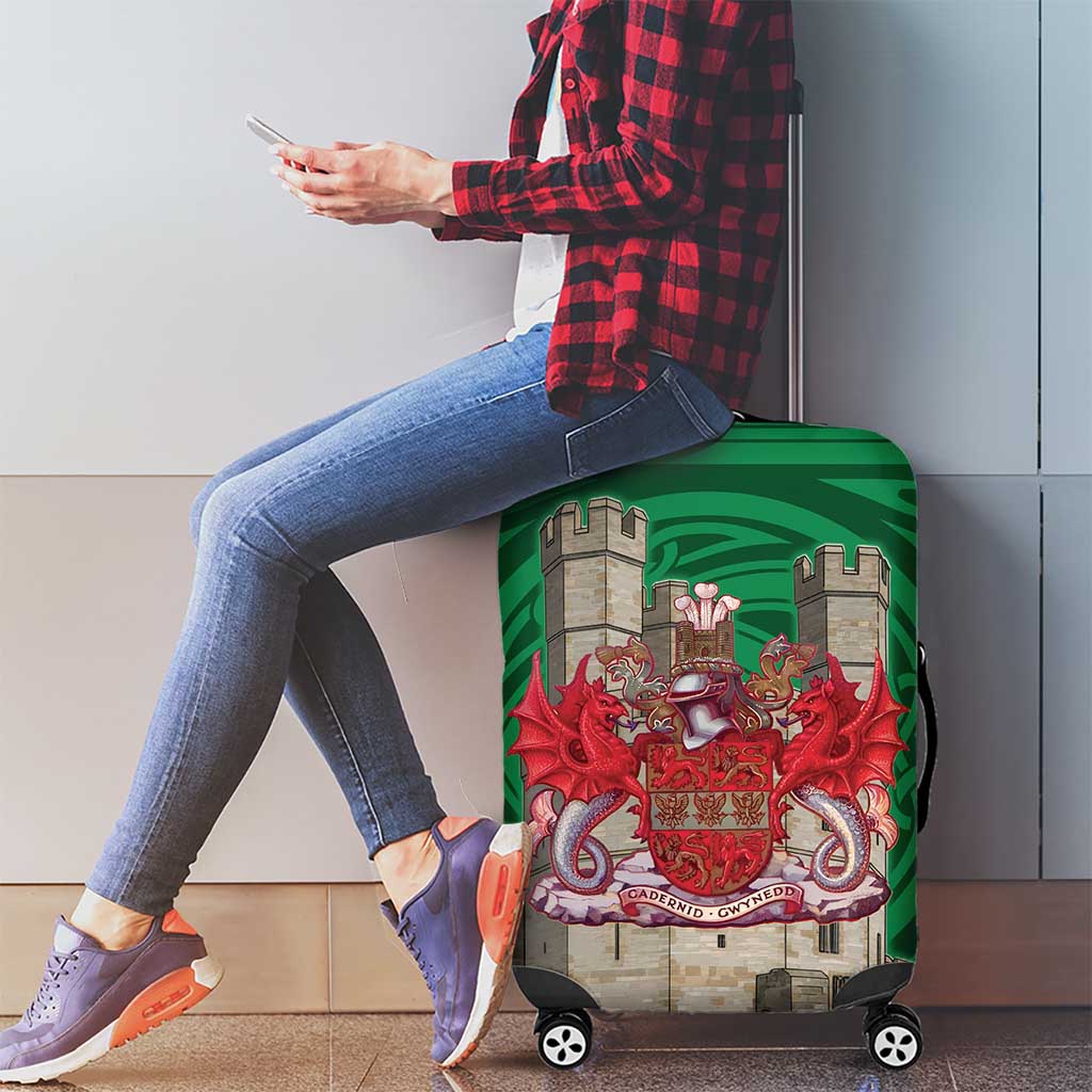 Personalized Caernarfonshire Wales Luggage Cover Caernarfon Castle and Emblem Celtic Style LT19