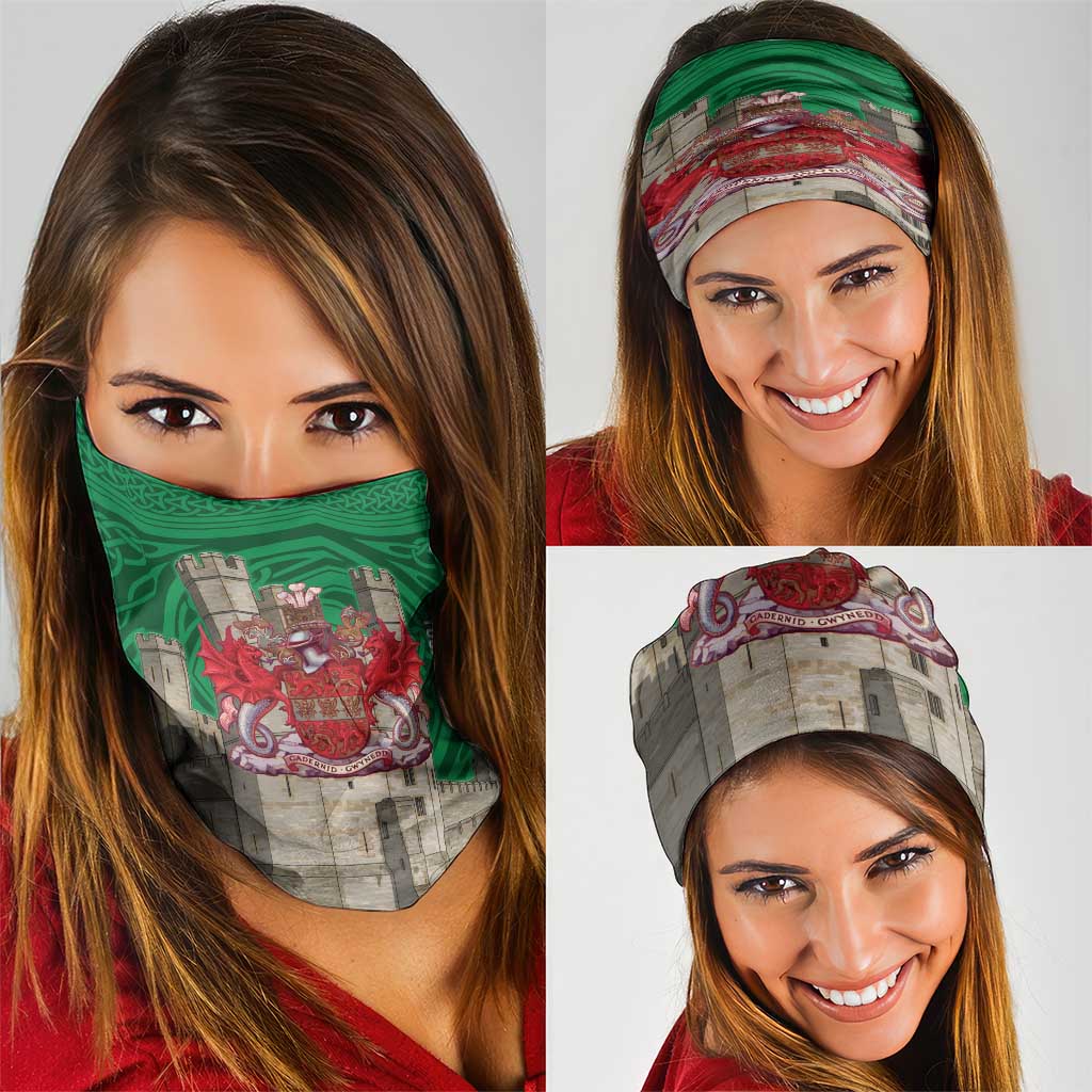 Personalized Caernarfonshire Wales Neck Gaiter Caernarfon Castle and Emblem Celtic Style LT19