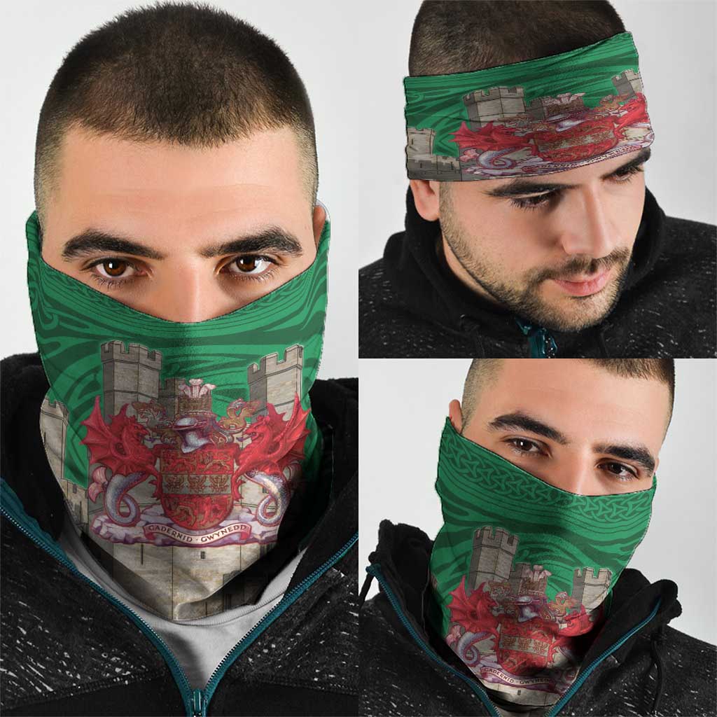 Personalized Caernarfonshire Wales Neck Gaiter Caernarfon Castle and Emblem Celtic Style LT19
