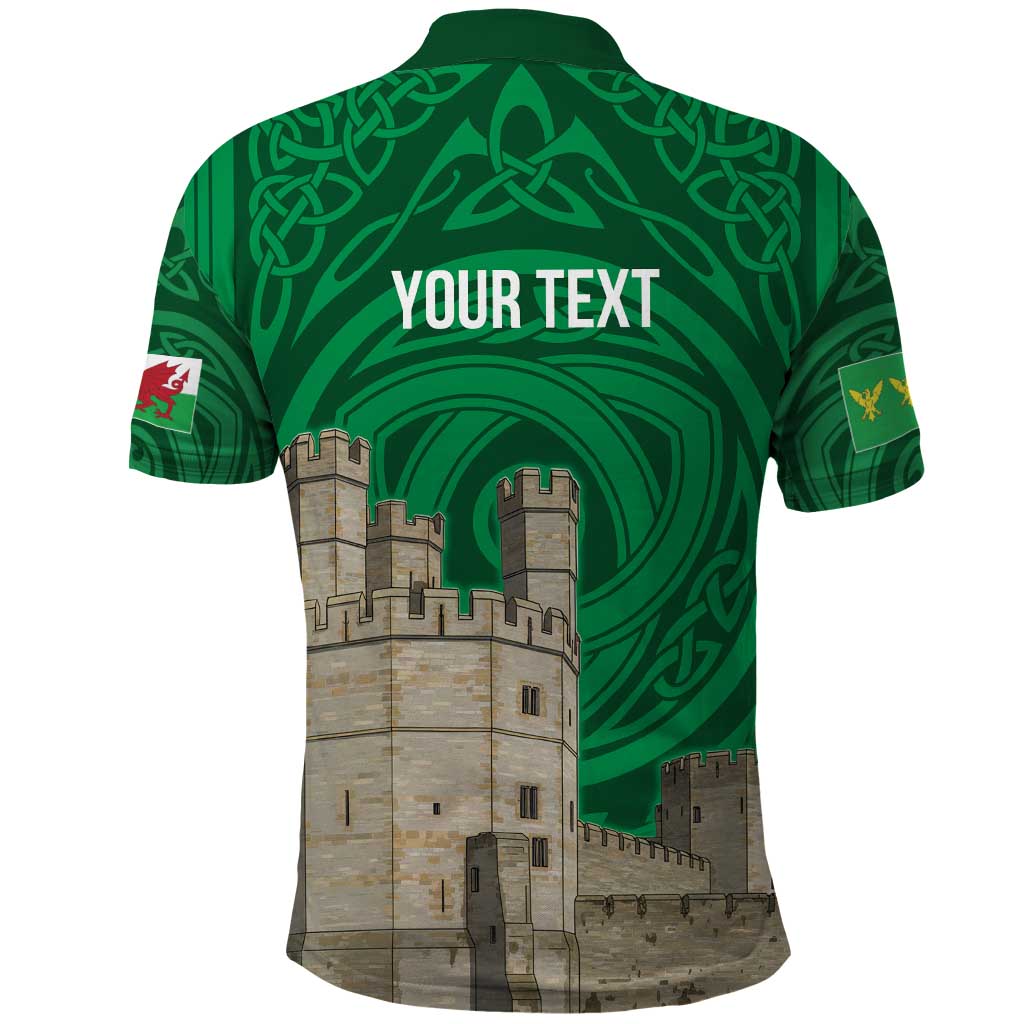 Personalized Caernarfonshire Wales Polo Shirt Caernarfon Castle and Emblem Celtic Style LT19