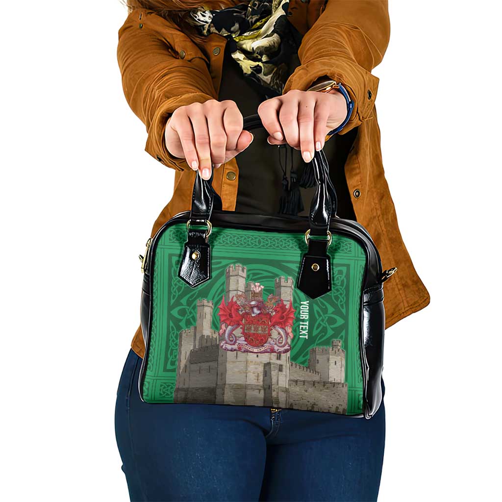 Personalized Caernarfonshire Wales Shoulder Handbag Caernarfon Castle and Emblem Celtic Style LT19
