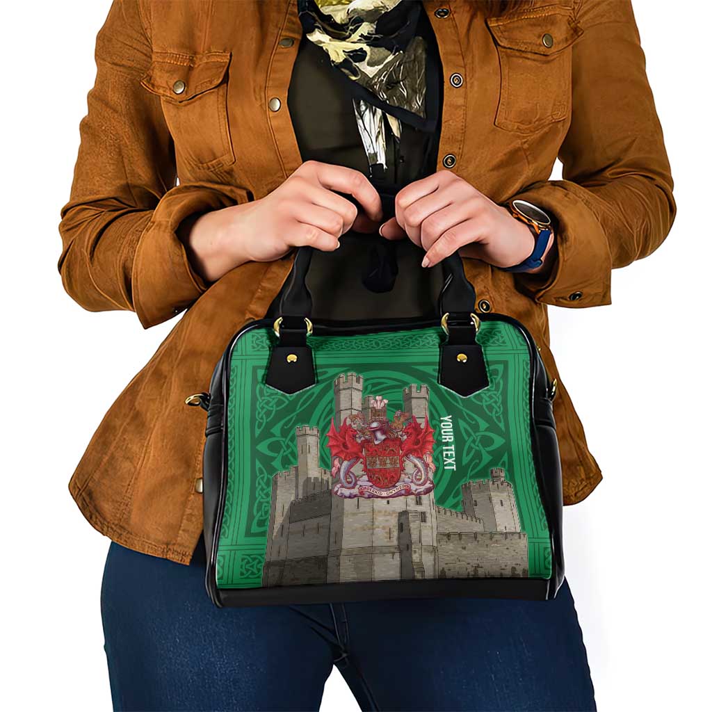 Personalized Caernarfonshire Wales Shoulder Handbag Caernarfon Castle and Emblem Celtic Style LT19