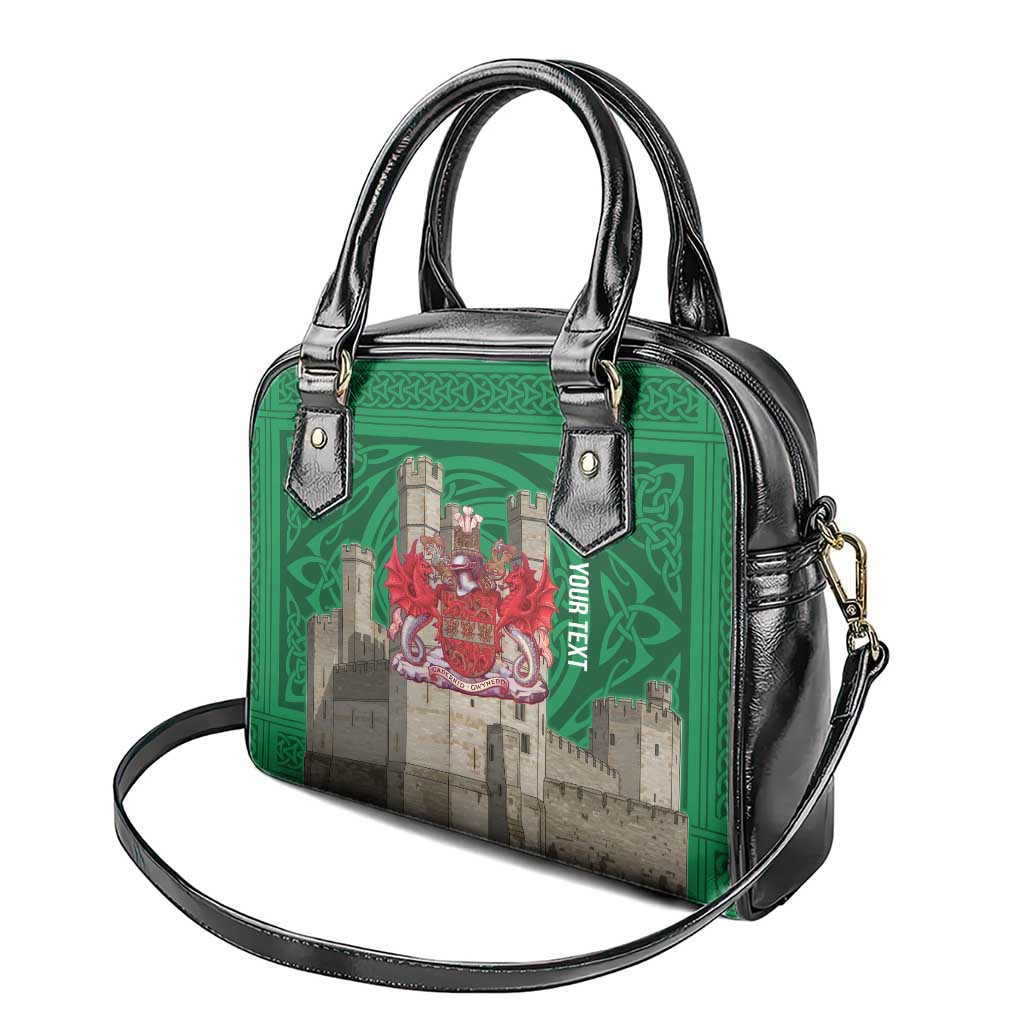 Personalized Caernarfonshire Wales Shoulder Handbag Caernarfon Castle and Emblem Celtic Style LT19