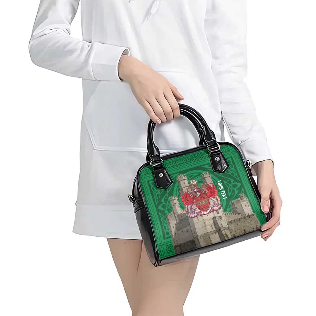 Personalized Caernarfonshire Wales Shoulder Handbag Caernarfon Castle and Emblem Celtic Style LT19
