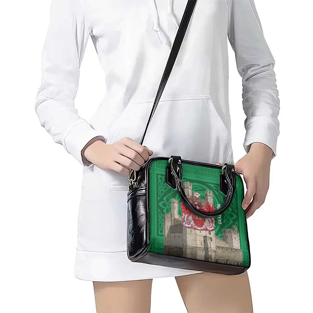 Personalized Caernarfonshire Wales Shoulder Handbag Caernarfon Castle and Emblem Celtic Style LT19
