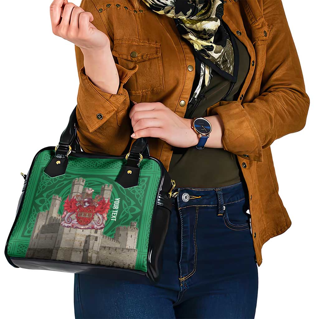 Personalized Caernarfonshire Wales Shoulder Handbag Caernarfon Castle and Emblem Celtic Style LT19