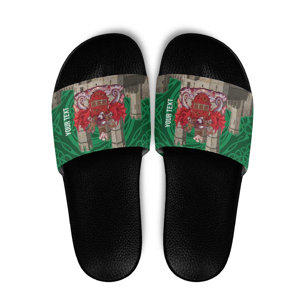 Personalized Caernarfonshire Wales Slide Sandals Caernarfon Castle and Emblem Celtic Style LT19