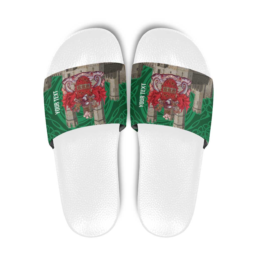 Personalized Caernarfonshire Wales Slide Sandals Caernarfon Castle and Emblem Celtic Style LT19