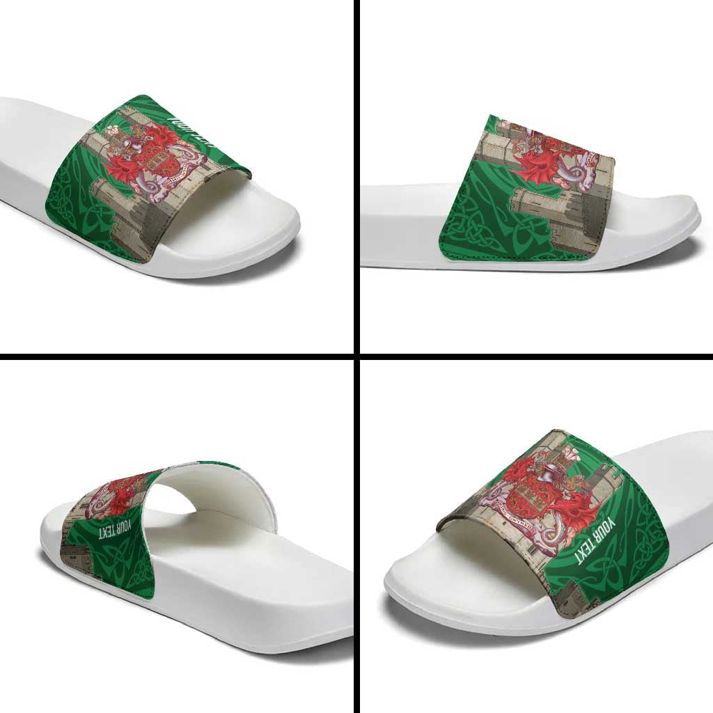Personalized Caernarfonshire Wales Slide Sandals Caernarfon Castle and Emblem Celtic Style LT19