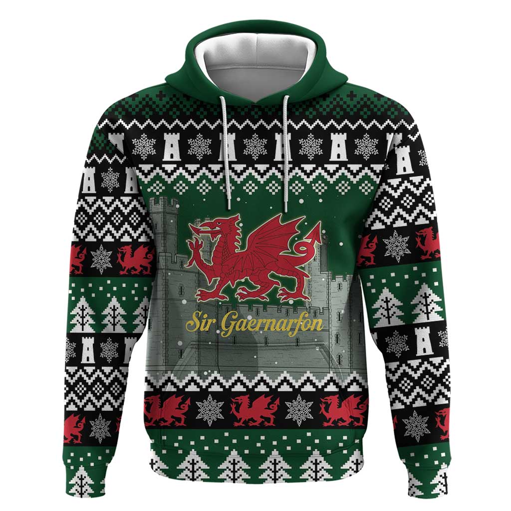 Caernarfonshire Wales Christmas Hoodie Caernarfon Castle Red Dragon LT19