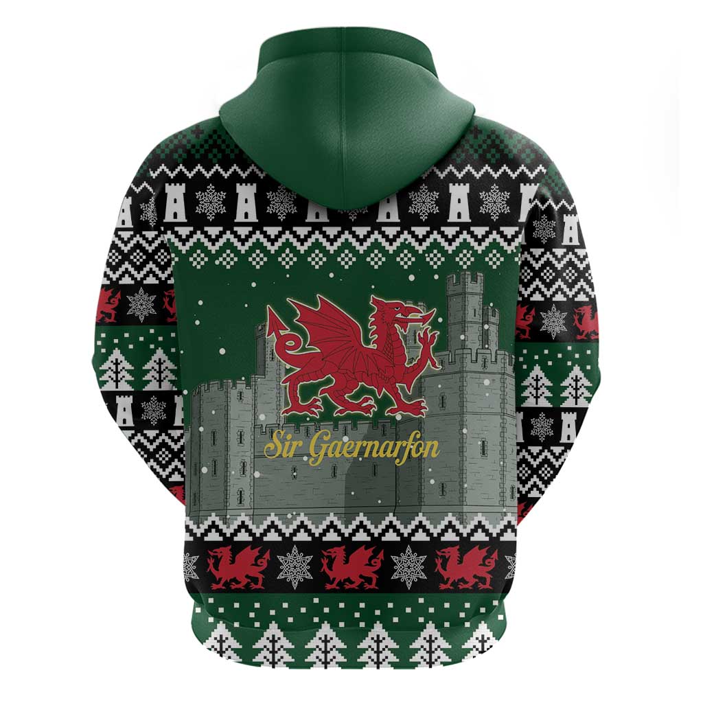 Caernarfonshire Wales Christmas Hoodie Caernarfon Castle Red Dragon LT19