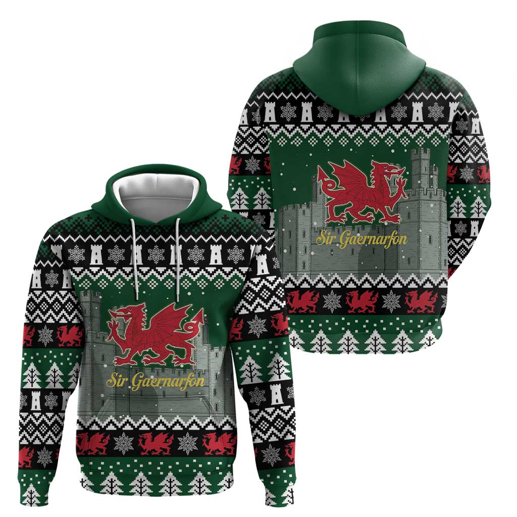 Caernarfonshire Wales Christmas Hoodie Caernarfon Castle Red Dragon LT19