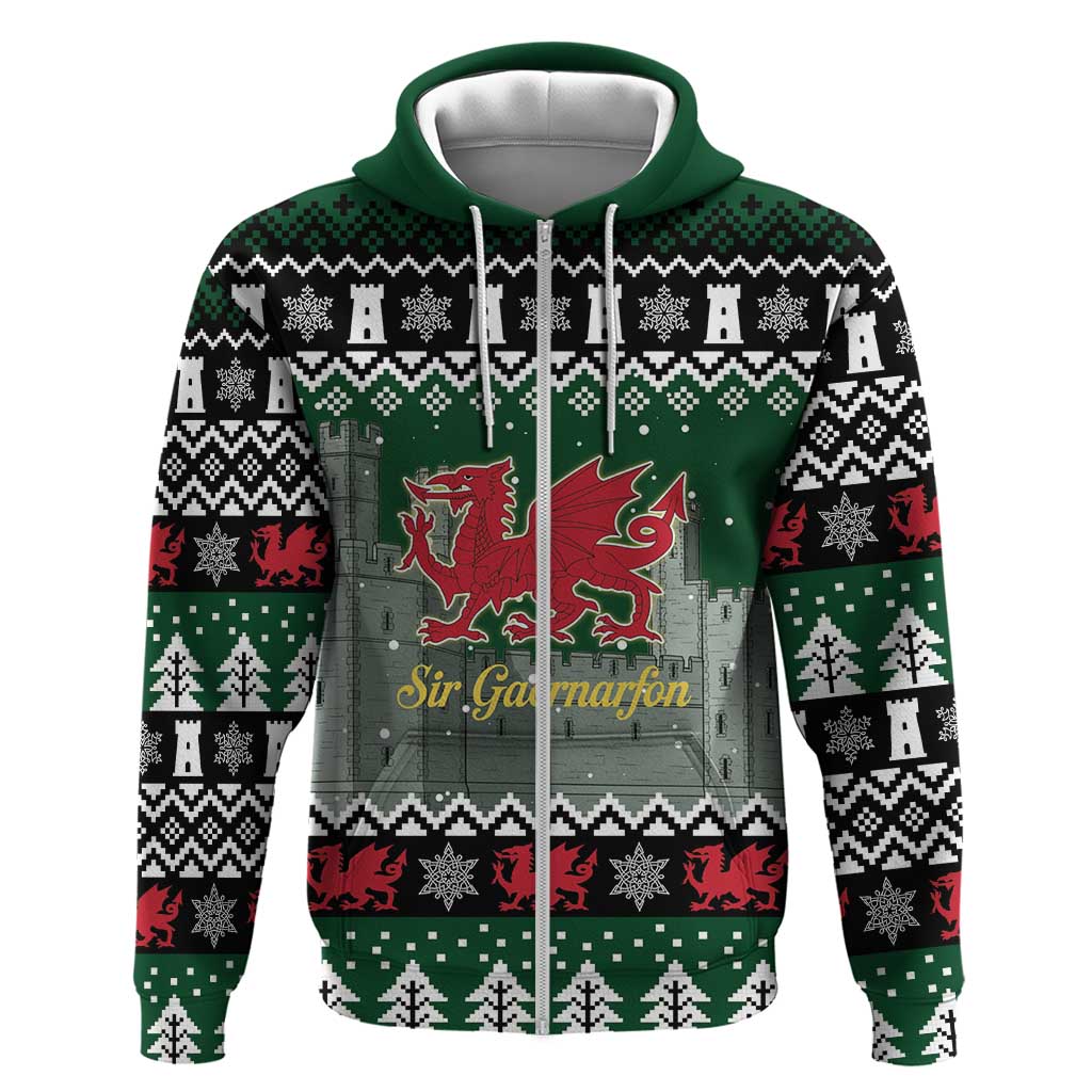 Caernarfonshire Wales Christmas Hoodie Caernarfon Castle Red Dragon LT19