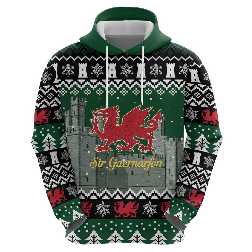 Caernarfonshire Wales Christmas Hoodie Caernarfon Castle Red Dragon LT19