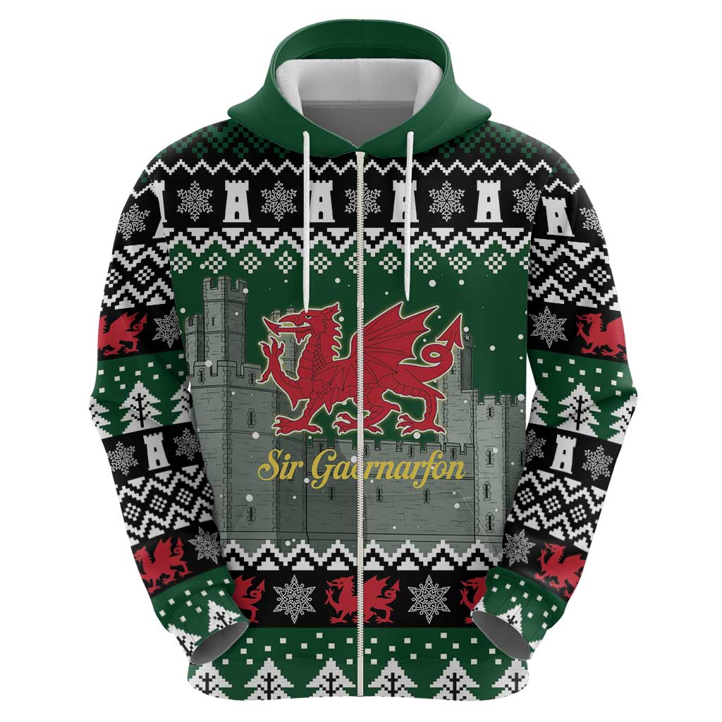 Caernarfonshire Wales Christmas Hoodie Caernarfon Castle Red Dragon LT19