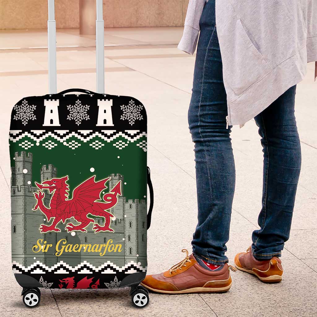 Caernarfonshire Wales Christmas Luggage Cover Caernarfon Castle Red Dragon LT19