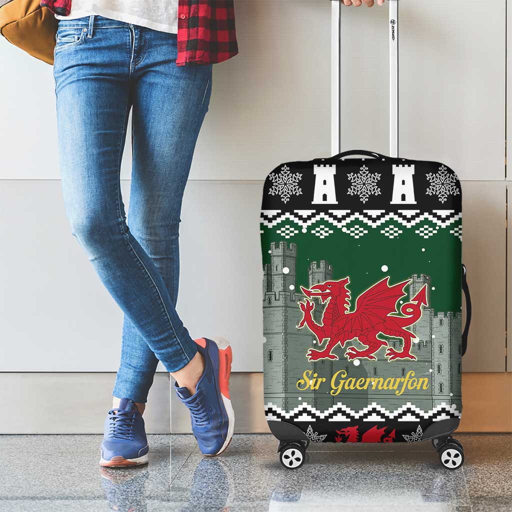 Caernarfonshire Wales Christmas Luggage Cover Caernarfon Castle Red Dragon LT19