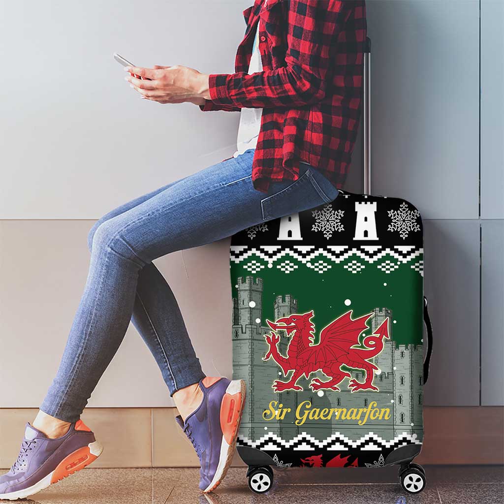Caernarfonshire Wales Christmas Luggage Cover Caernarfon Castle Red Dragon LT19