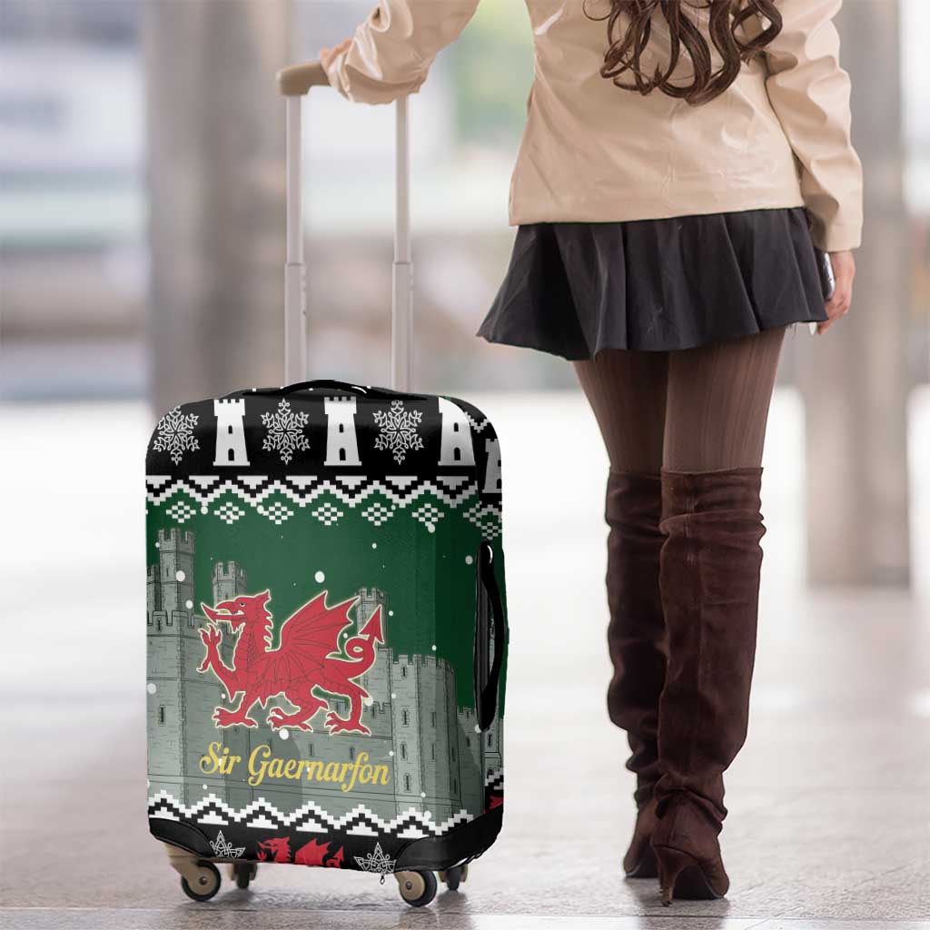 Caernarfonshire Wales Christmas Luggage Cover Caernarfon Castle Red Dragon LT19