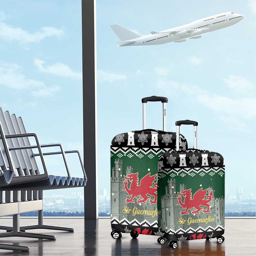 Caernarfonshire Wales Christmas Luggage Cover Caernarfon Castle Red Dragon LT19