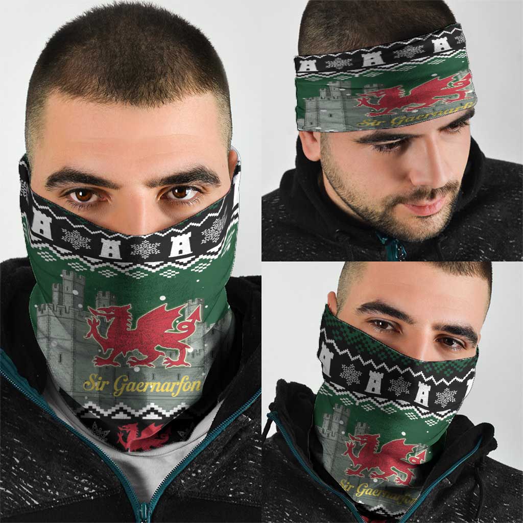 Caernarfonshire Wales Christmas Neck Gaiter Caernarfon Castle Red Dragon LT19