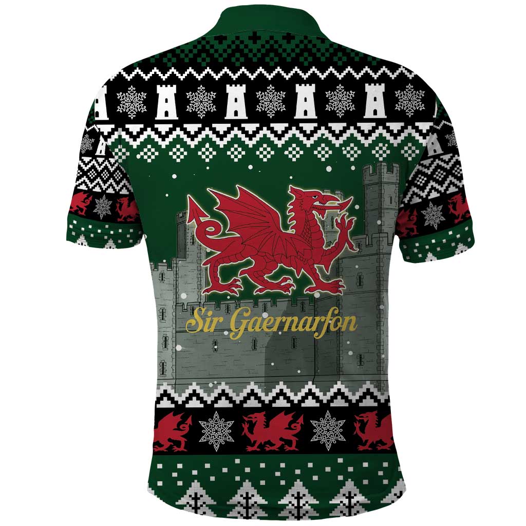 Caernarfonshire Wales Christmas Polo Shirt Caernarfon Castle Red Dragon LT19