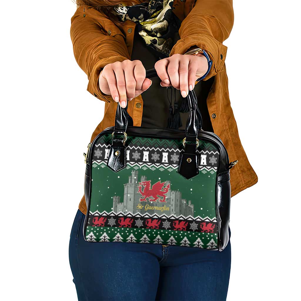 Caernarfonshire Wales Christmas Shoulder Handbag Caernarfon Castle Red Dragon LT19