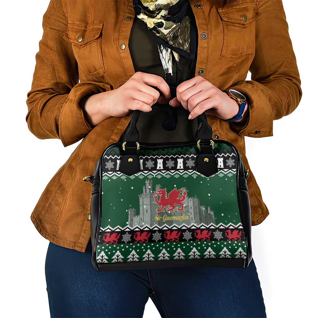 Caernarfonshire Wales Christmas Shoulder Handbag Caernarfon Castle Red Dragon LT19