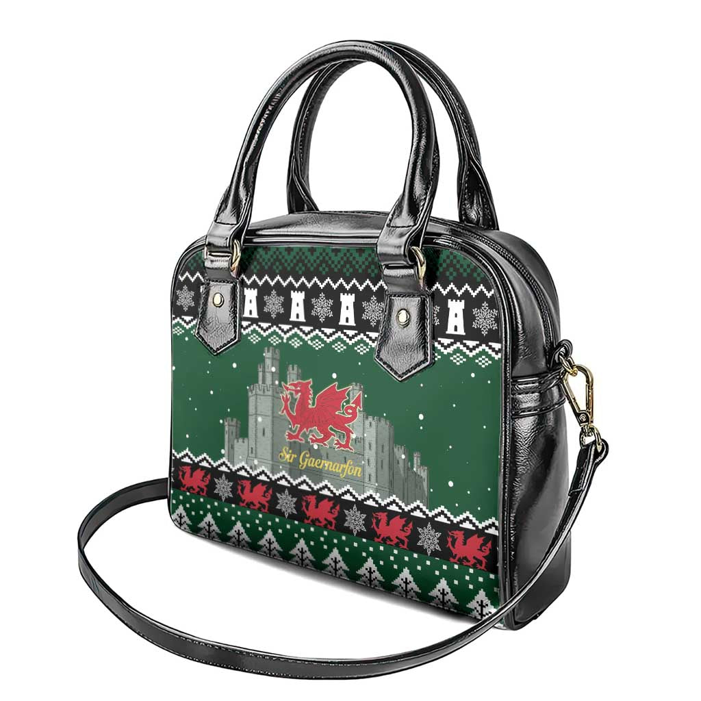 Caernarfonshire Wales Christmas Shoulder Handbag Caernarfon Castle Red Dragon LT19