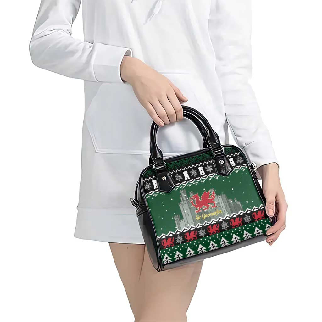 Caernarfonshire Wales Christmas Shoulder Handbag Caernarfon Castle Red Dragon LT19