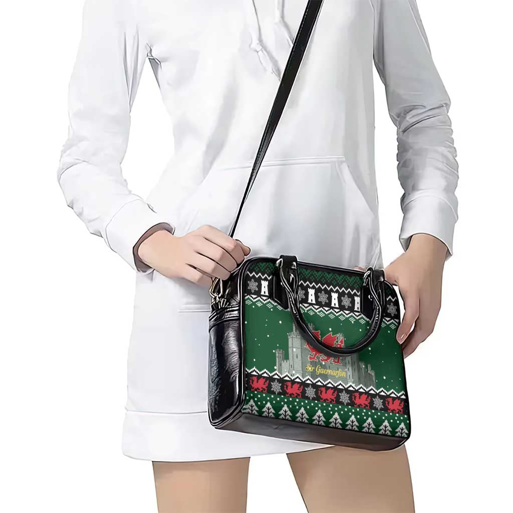 Caernarfonshire Wales Christmas Shoulder Handbag Caernarfon Castle Red Dragon LT19
