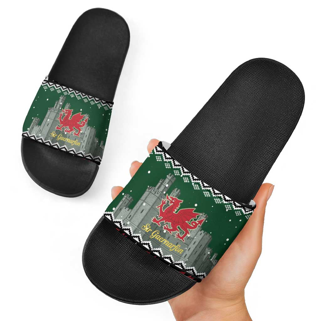 Caernarfonshire Wales Christmas Slide Sandals Caernarfon Castle Red Dragon LT19