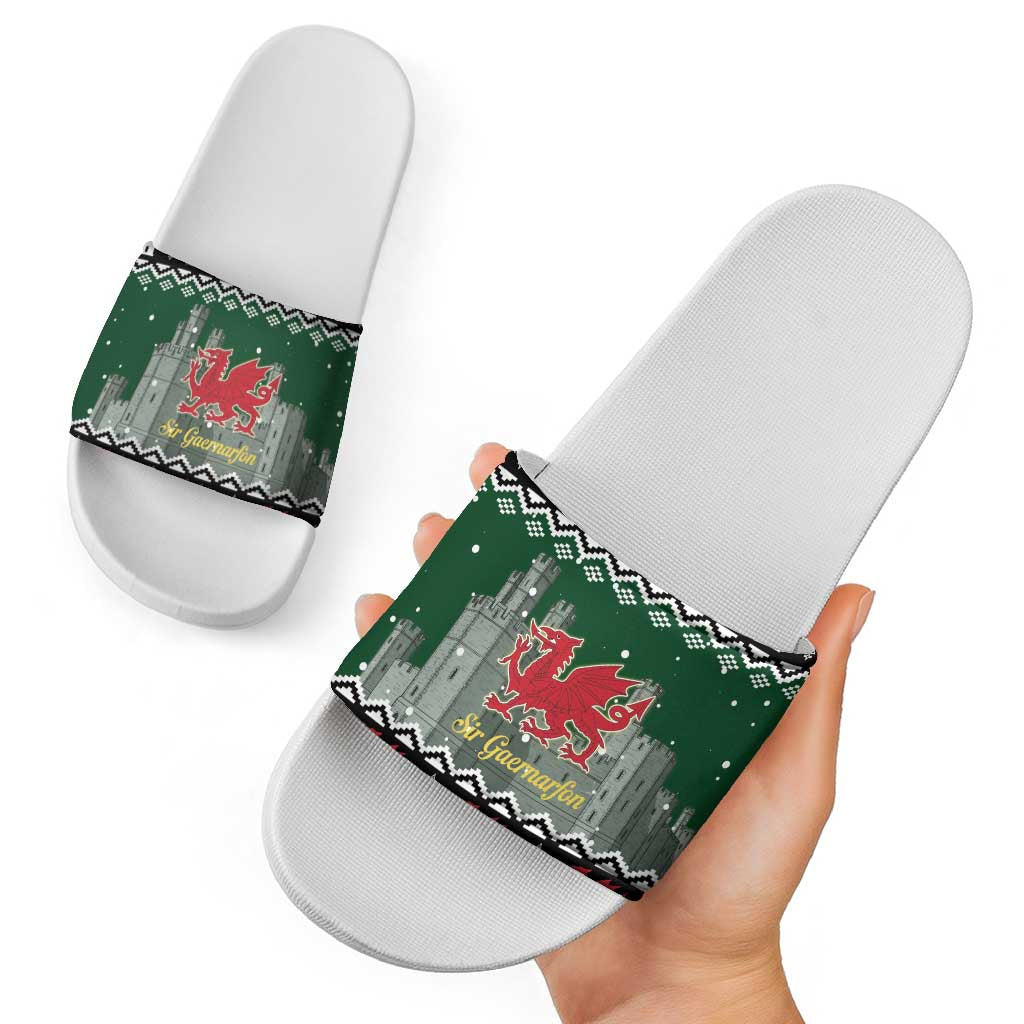 Caernarfonshire Wales Christmas Slide Sandals Caernarfon Castle Red Dragon LT19