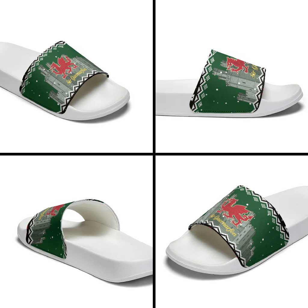 Caernarfonshire Wales Christmas Slide Sandals Caernarfon Castle Red Dragon LT19
