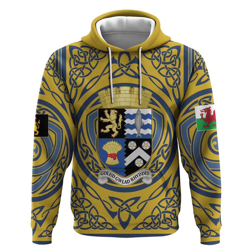 Personalized Cardiganshire Wales Hoodie Ceredigion Coat of Arms Celtic Design LT19