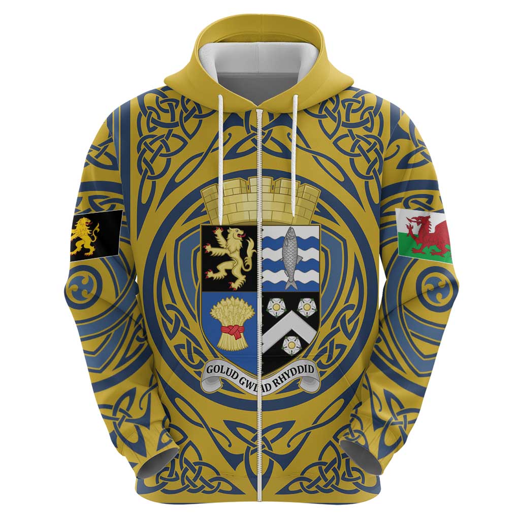 Personalized Cardiganshire Wales Hoodie Ceredigion Coat of Arms Celtic Design LT19