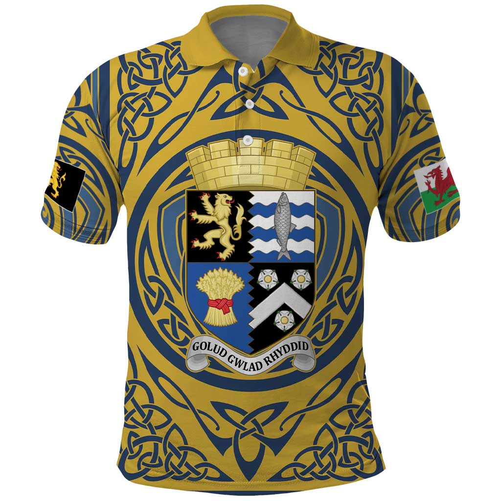 Personalized Cardiganshire Wales Polo Shirt Ceredigion Coat of Arms Celtic Design LT19