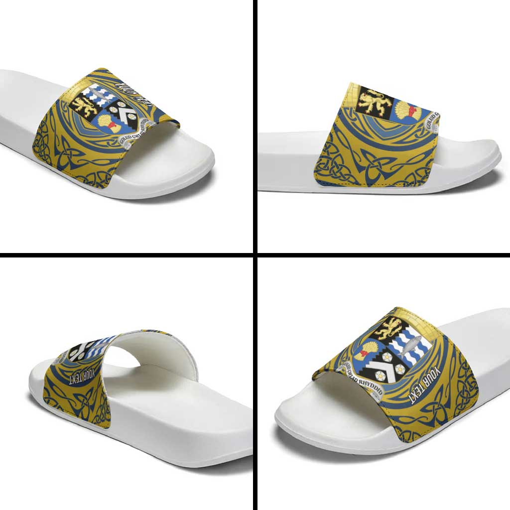 Personalized Cardiganshire Wales Slide Sandals Ceredigion Coat of Arms Celtic Design LT19