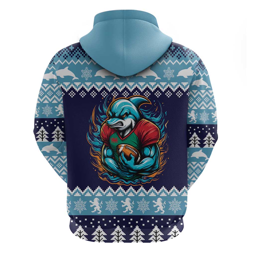 Cardiganshire Wales Christmas Hoodie Cardigan Bay Dolphin Rugby Design LT19