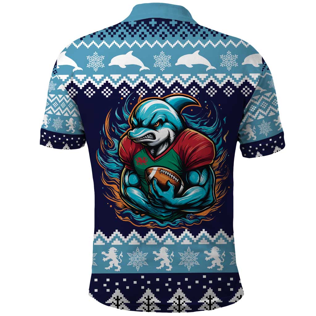 Cardiganshire Wales Christmas Polo Shirt Cardigan Bay Dolphin Rugby Design LT19