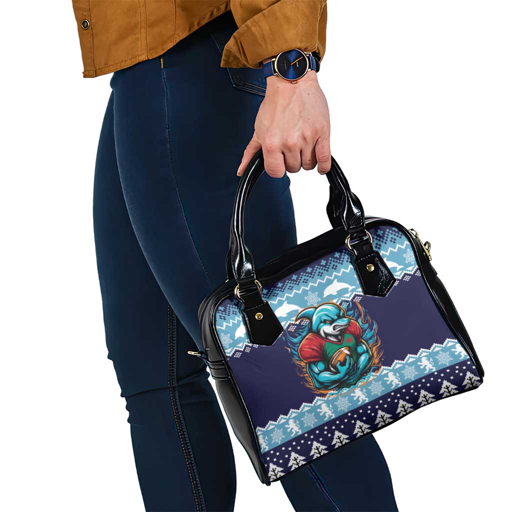 Cardiganshire Wales Christmas Shoulder Handbag Cardigan Bay Dolphin Rugby Design LT19