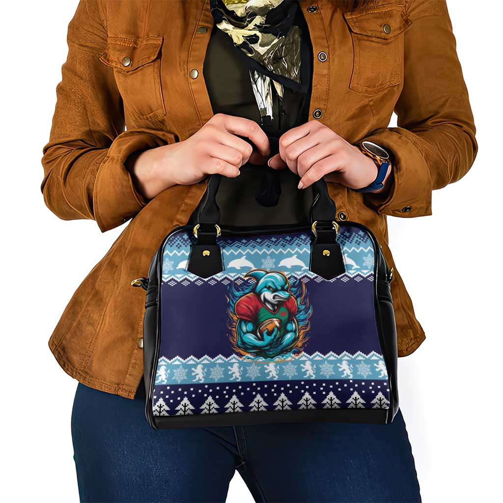 Cardiganshire Wales Christmas Shoulder Handbag Cardigan Bay Dolphin Rugby Design LT19