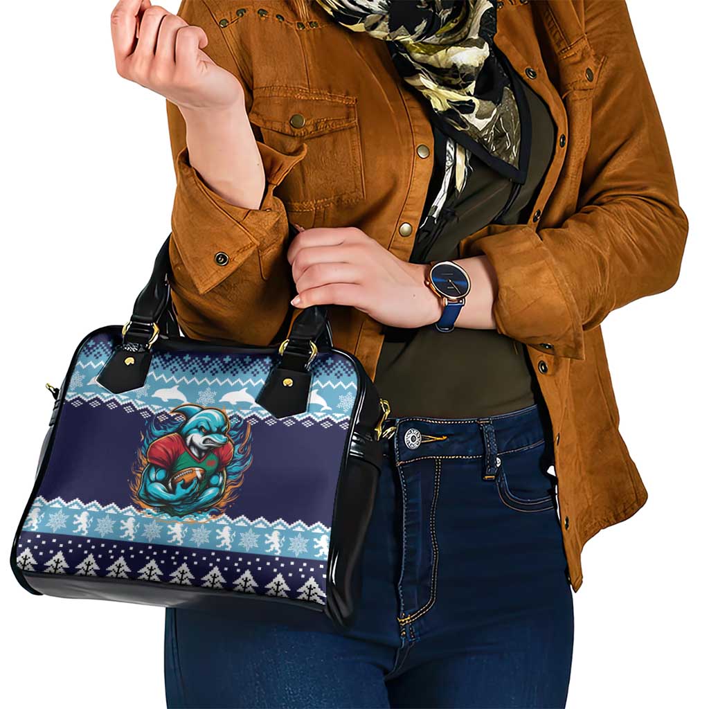 Cardiganshire Wales Christmas Shoulder Handbag Cardigan Bay Dolphin Rugby Design LT19