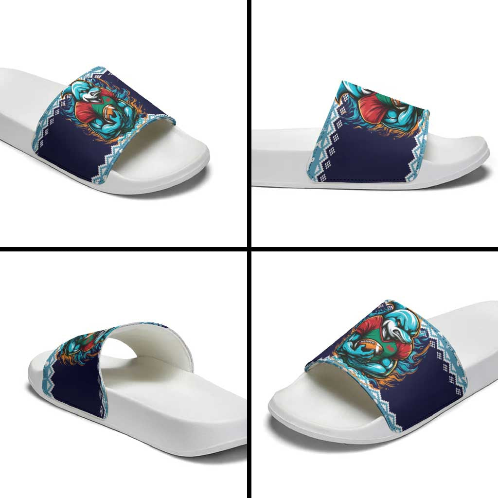 Cardiganshire Wales Christmas Slide Sandals Cardigan Bay Dolphin Rugby Design LT19