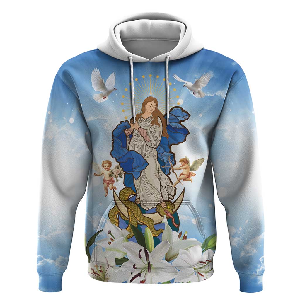 Italy Immaculate Conception Feast Day Hoodie Virgin Mary with Cross And Lily Flower LT19