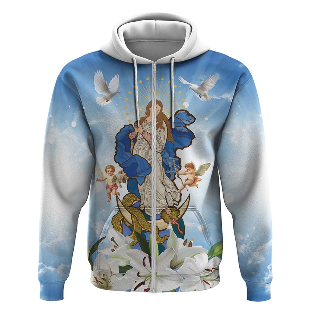 Italy Immaculate Conception Feast Day Hoodie Virgin Mary with Cross And Lily Flower LT19