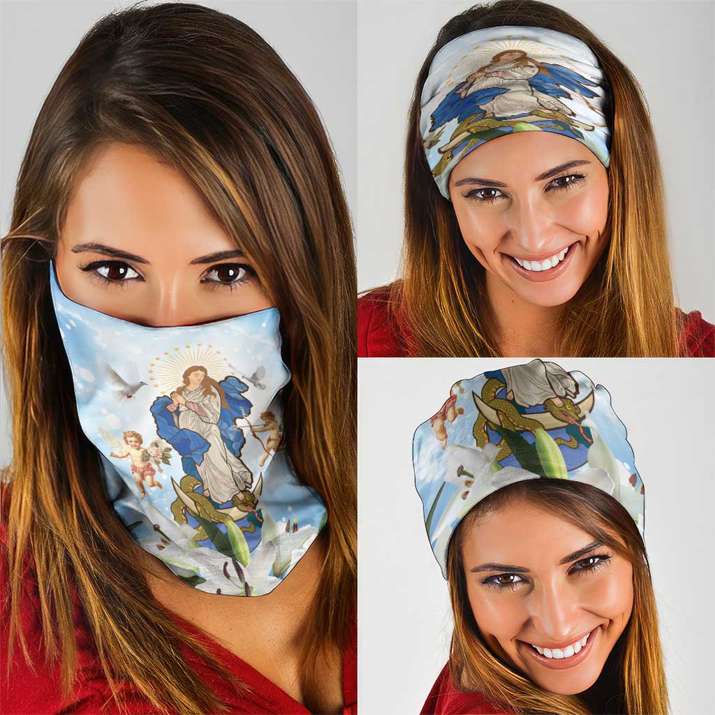 Italy Immaculate Conception Feast Day Neck Gaiter Virgin Mary with Cross And Lily Flower LT19