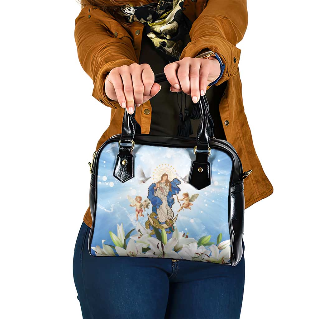 Italy Immaculate Conception Feast Day Shoulder Handbag Virgin Mary with Cross And Lily Flower LT19
